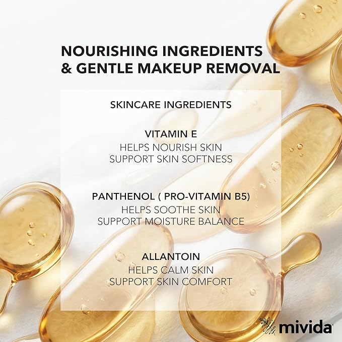 mivida 40 Count Hypoallergenic Makeup Remover Wipes Individually Wrapped With Vitamin E, Alcohol Free, Fragrance Free Make up Remover Wipes For Face, Gentle for Sensitive Skin, Plant-Based