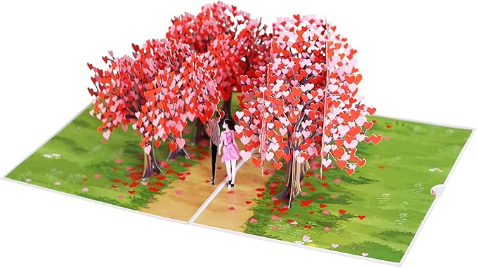 Romantic Couple Heart Tree Path Pop Up Anniversary Cards, 6x8in Wedding Anniversary Card, Valentines Day Card, 3D Gift for Her, Him, Husband, Wife (Heart Tree Path).