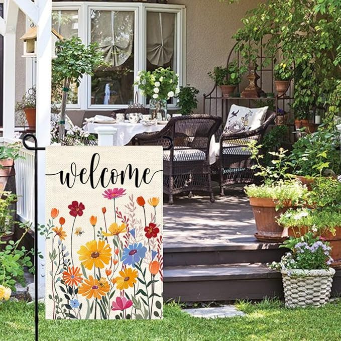 ARGOOFG Spring Summer Garden Flag 12x18 Inch Double Sided Outside Colorful Floral Daisy Flowers Outdoor Seasonal Holiday Welcome Yard Porch Decoration