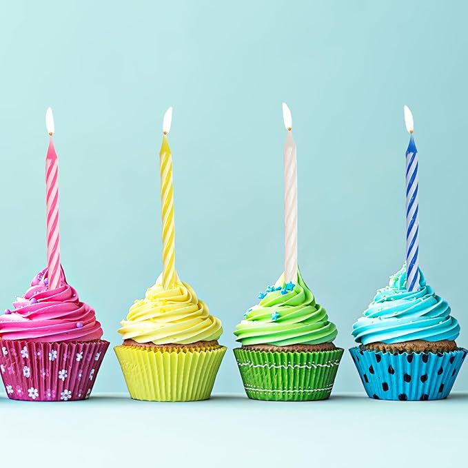 144 Spiral Birthday Candles for Cake & Cupcakes - Multi-Color Party Candles Set