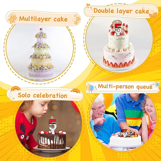 Number 5 Candle Cartoon Red and White Birthday Cake Candle for Cartoon Animated Birthday Decoration Party Supplies (Number 5)