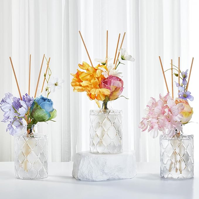 Chloefu Lan Creamy Vanilla Reéd Diffuser, Milky Coconut, 6.7 oz Flower Diffuser with Sticks, Modern Farmhouse Decor, Bathroom & Office Decor, Room Freshener