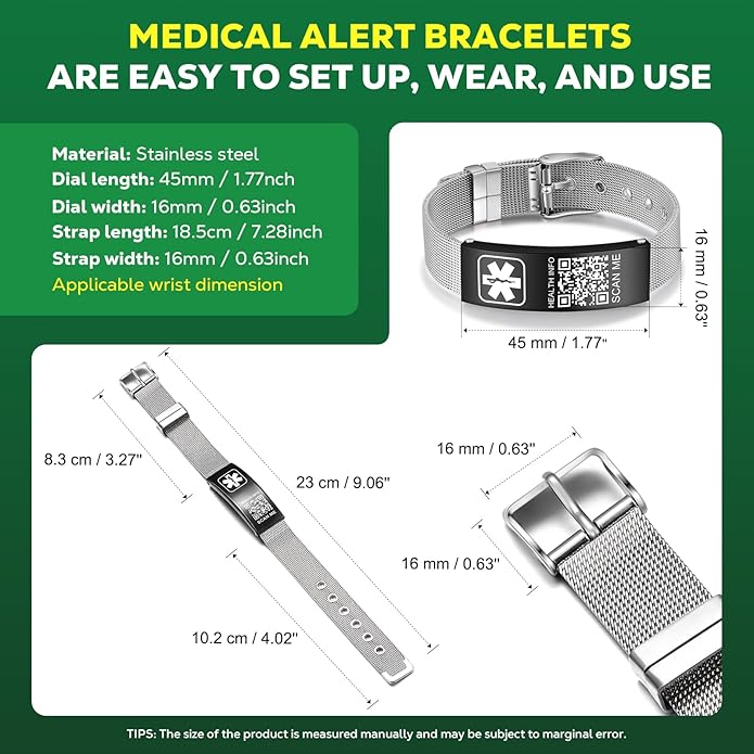 Upgraded Medical Bracelets Men Women with QR Code Medical Alert ID Bracelets - Titanium Steel Wristband Fits Wrists Up 8''-10'' - More Space Custom Emergency Med ID Info