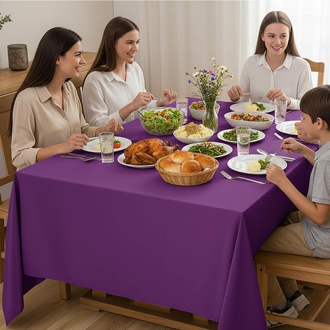 6-Pack Purple Tablecloths for Square Tables, 70 x 70 Inches, Stain-Resistant Polyester Fabric for 3 Foot Tables - Washable Table Covers for Weddings, Banquets, Birthday Parties, Events