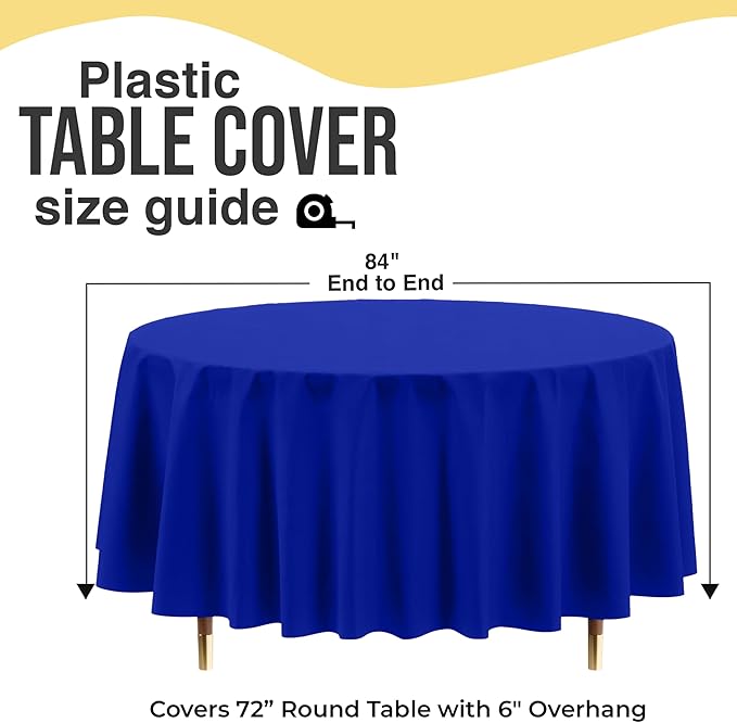 Exquisite 66% Thicker Premium Dark Blue Round Tablecloth 0.5 Mil 24 Pack Plastic Table Cloth Disposable 84 Inch Round Plastic Tablecloth Won't Tear Easily Like Cheap Thin Brands
