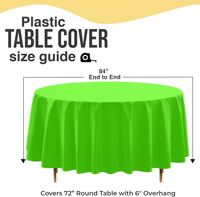 Exquisite 66% Thicker Premium Lime Green Round Tablecloth 0.5 Mil 12 Pack Plastic Table Cloth Disposable 84 Inch Round Plastic Tablecloth Won't Tear Easily Like Cheap Thin Brands