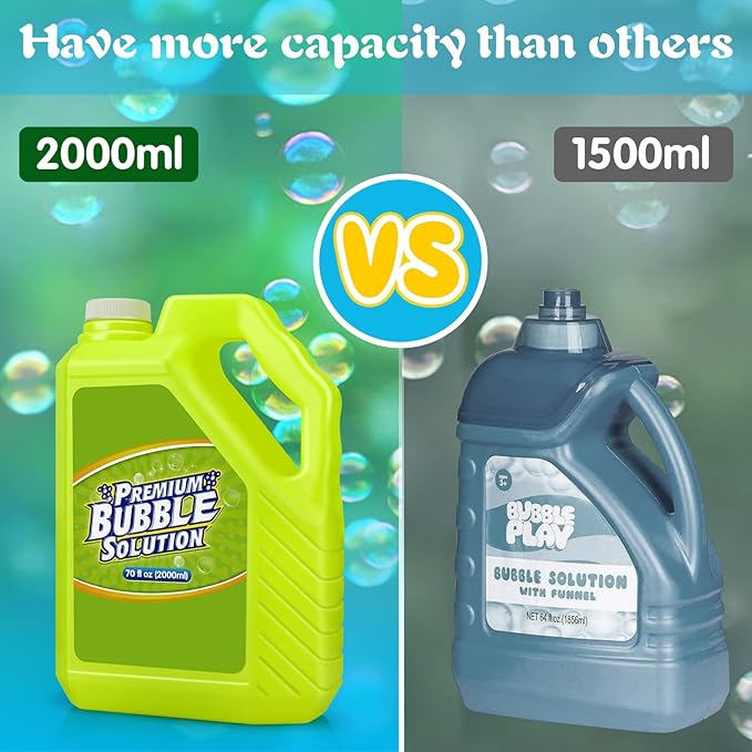 Bubble Solution Refill - 70 Ounce Premium Bubble Liquid Refills for Bubble Machine, Wand, Gun, Blower at Wedding and Party - Bubbles Toy for Kids Toddlers Boys Girls (with Portable Handle)
