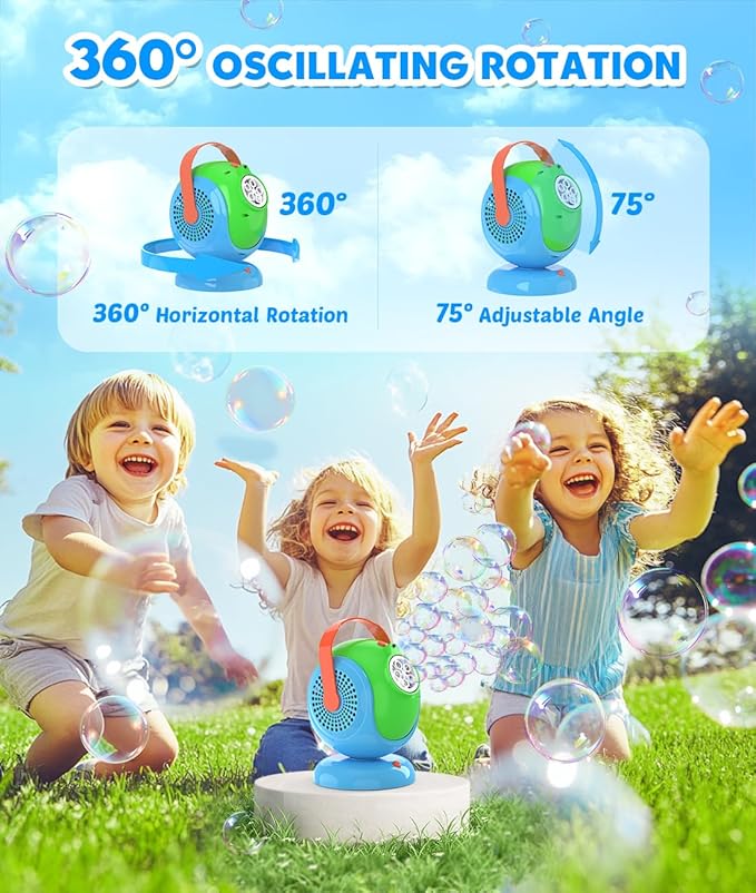 Joyfuture Bubble Machine, Automatic Bubbles Blower for Kids, Toddlers - 360° Rotation, 75° Adjustment, with Handle - Gifts Toys for Boys, Girls Age 1+ Year Old, Hallween, Outdoor, Birthday Party