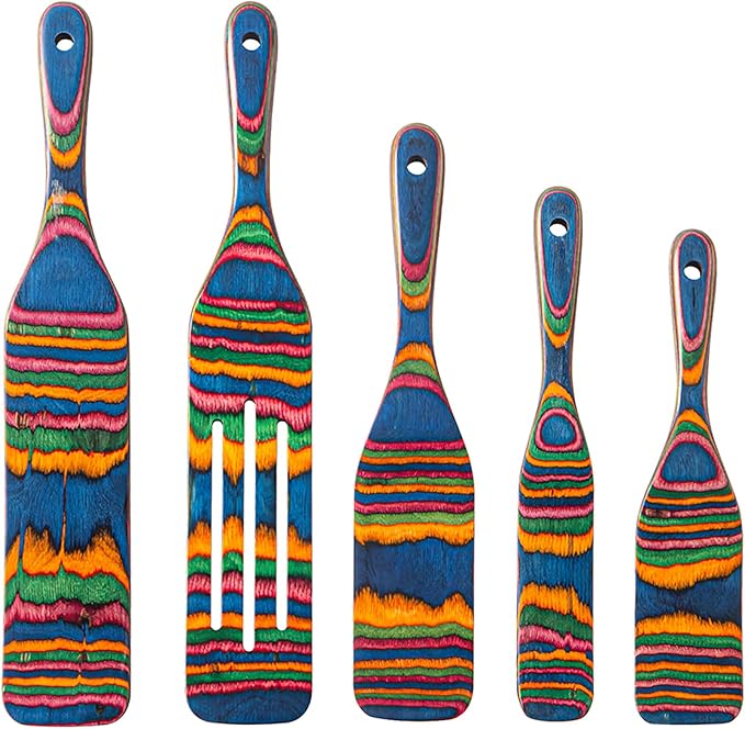 Pakkawood Spurtle Set, Gudamaye 5 Pcs Pakkawood Kitchen Utensils, Wooden Spoons for Cooking, Wooden Utensils for Cooking, Spurtles Kitchen Tools As Seen On Tv, Camping Cookware, Halloween Decorations