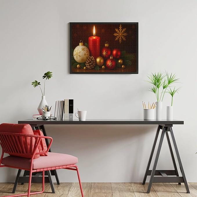 The Burning Christmas Candles 1000-Piece Wooden Jigsaw Puzzle, Relaxing Winter Puzzle, Idea, Mindful Leisure Activity, Holiday Indoor Fun, Cozy Puzzle for Adults and Kids
