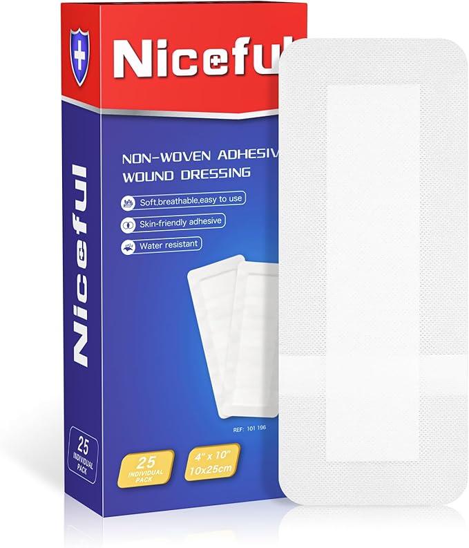 25Pcs Island Dressing Bordered Gauze 4"x10", Water-Resistant Large Adhesive Bandages, Absorbent Wound Dressing Pads Bandages Large Wound Care