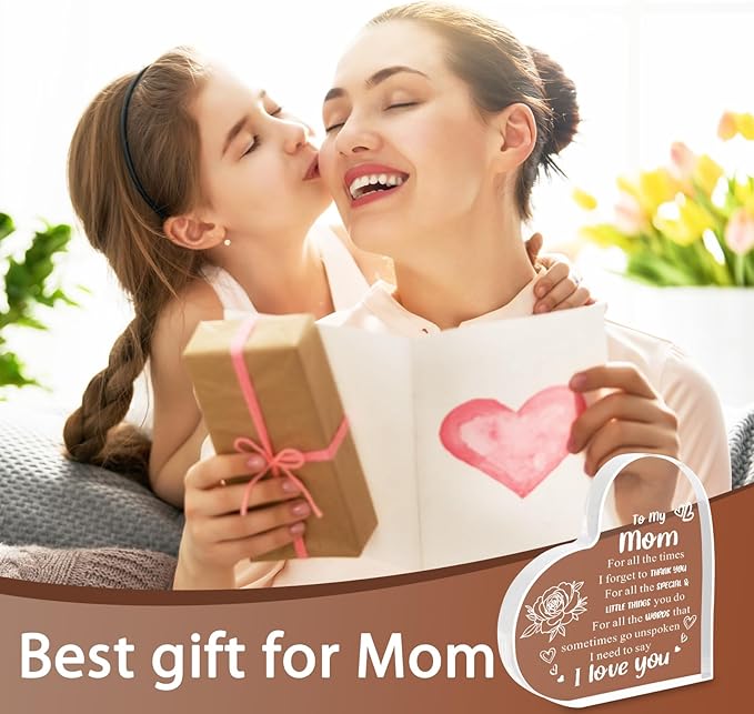 Gifts for Mom from Daughter Son, I Love You Acrylic Block, Birthday, Mother’s Day & Valentine’s Day Gift for Mom