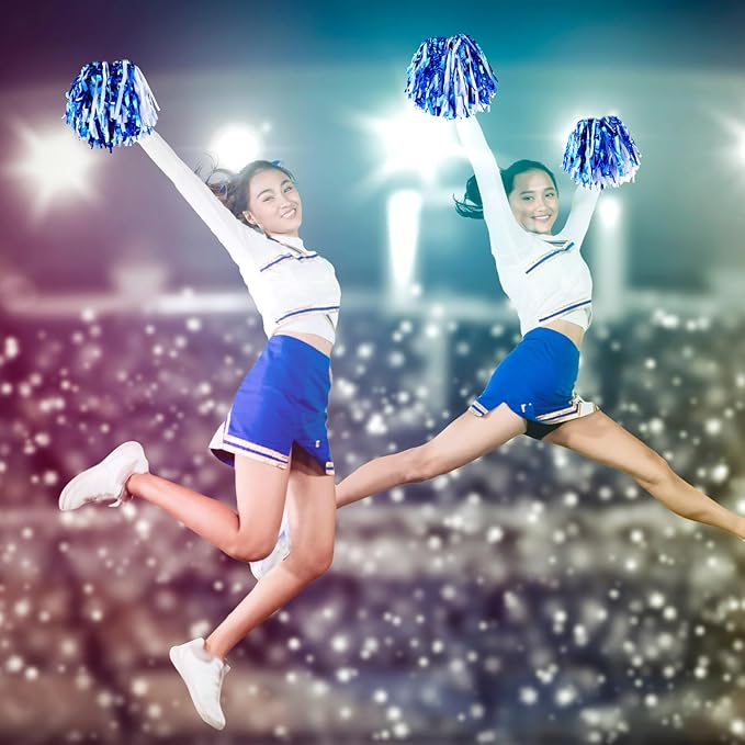 Yunsailing 96 Pcs Homecoming Noisemakers Team Spirit Accessories for Game Day Include Hand Clappers Cheerleading Pom Pom Thunder Stick Cheer Party Blower Plastic Whistle for Sport Fans(Blue White)