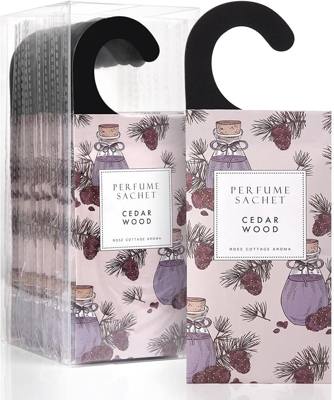 ROSE COTTAGE Large 12 Packs Cedar Wood Hanging Closet Deodorizer Air Freshener Long Lasting Scented Sachets Smell Goods for House