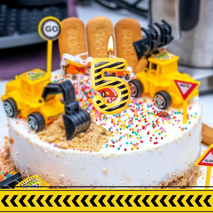 Construction Themed Birthday Candles Number 5 Candle Birthday Party Decoration Cake Topper for Construction Party Decoration Theme Party Supplies (Number 5)