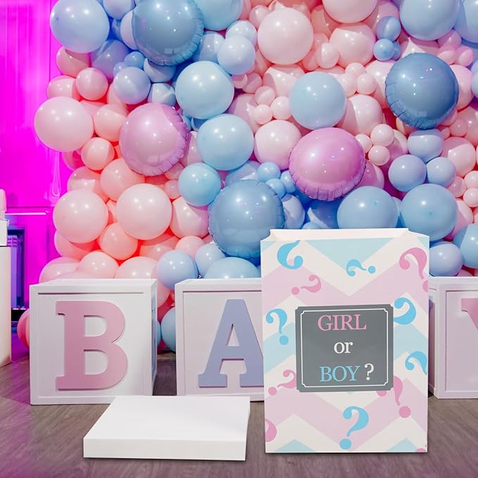 Paper Decorative Balloon Box for Shower Party Gender Reveal Boy Girl Balloon Boxes for Shower Decorations and Celebrations