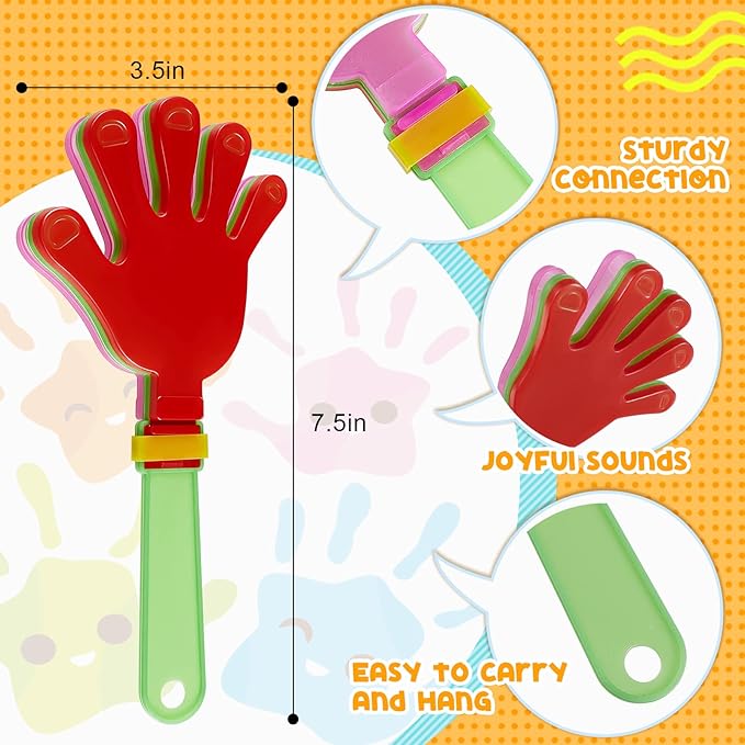 Meooeck 200 Pcs 200 Pcs 7.5 Inch Noisemakers Bulk Plastic Hand Clappers Noise Makers for Sporting Events Fiesta Birthday Supplies, Random Color