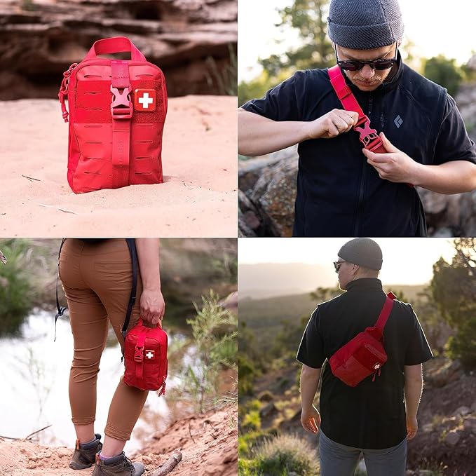 My Medic MyFak Mini Pro First Aid Kit - Small and Lightweight for Camping Hiking and Backpacking - 70 Items IFAK with Tourniquet - HSA/FSA Great for Travel - Red