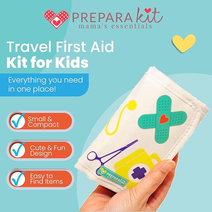Travel First Aid Kit for Kids - Mini First Aid Kit for Car, Purse, Backpack, or Diaper Bag - 75 Piece Travel Medicine Kit Includes All Essential Medical Supplies - TSA-Approved (Kid Joy)