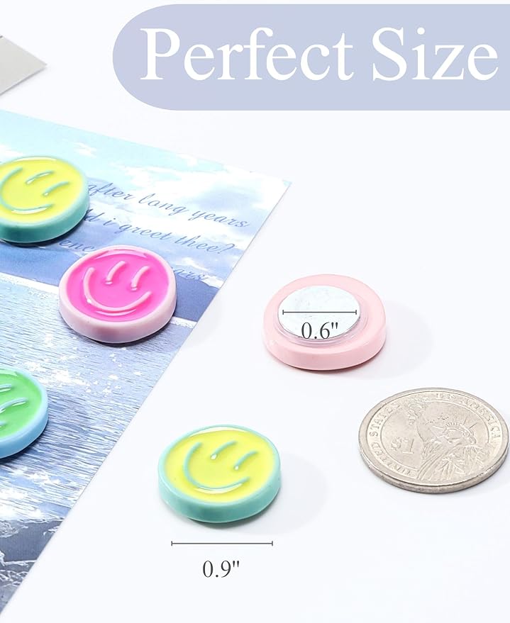 Mymazn 12Pcs Fridge Magnets Cute Refrigerator Magnets, Colorful Magnets for Whiteboard Cabinet Locker, Resin Smile Face Decorative Magnets for Classroom Kitchen Office
