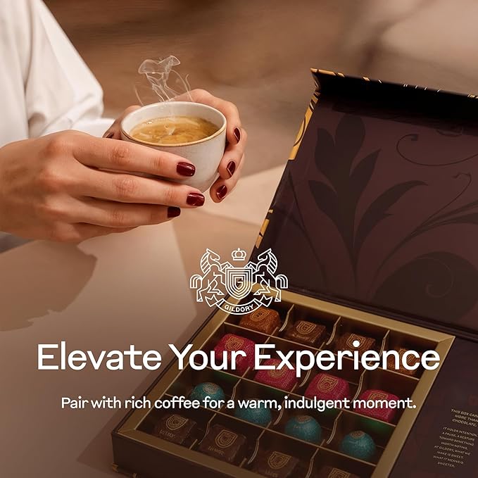 Gildory Gourmet Chocolate Gift Box | Assorted Chocolate Box with Strawberry, Caramel, Hazelnut & Fudge Flavors | Premium Candy Gift Set for Holiday, Valenetinse Day.