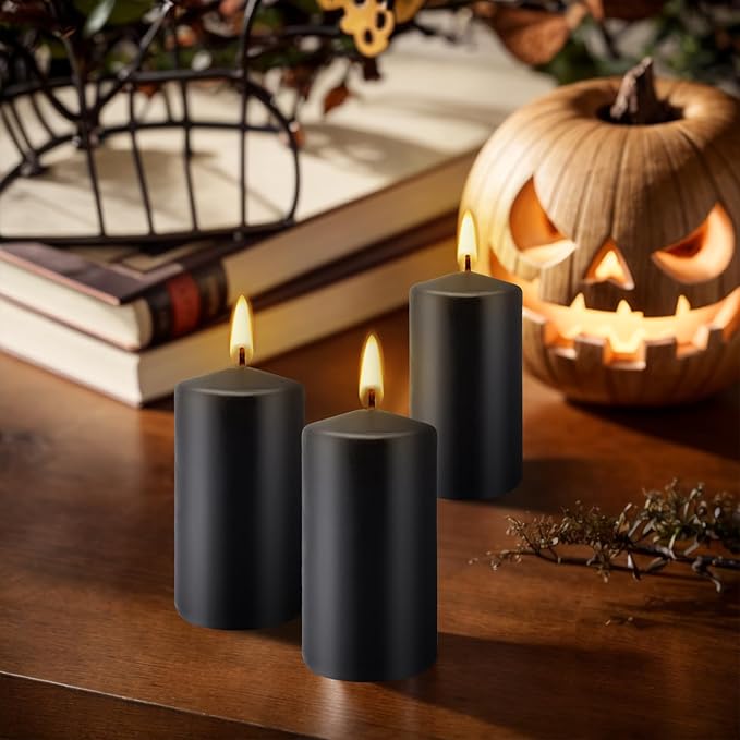 Set of 20 | 2-Inch Wide x 4-Inch Tall Black Pillar Candles - Elegant Décor for Home, Events, and Celebrations - Deep Black Finish
