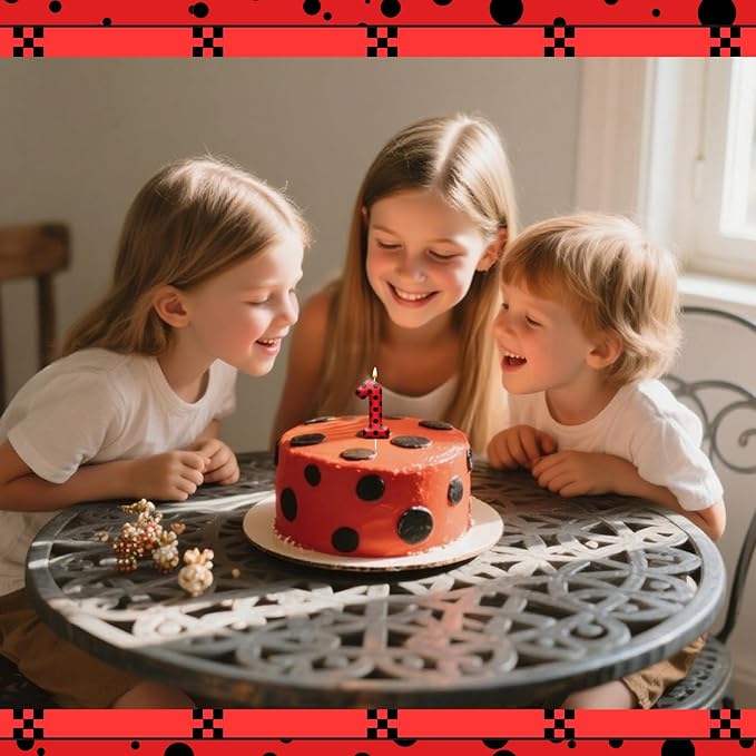 Ladybug Theme Birthday Candles - Red & Black Polka Dot Decorative Candles for Kids Ladybug Themed Parties, Baby Showers, Birthday Cakes, and Ladybird Inspired Celebrations(Number 1)