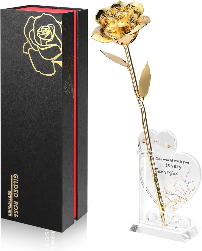 Gold Dipped Rose Real 24K Gold Rose, Genuine One of a Kind Rose Hand Dipped in 24K Golden Roses Romantic Gifts for Women in Her Birthday Anniversary Day Mothers Day