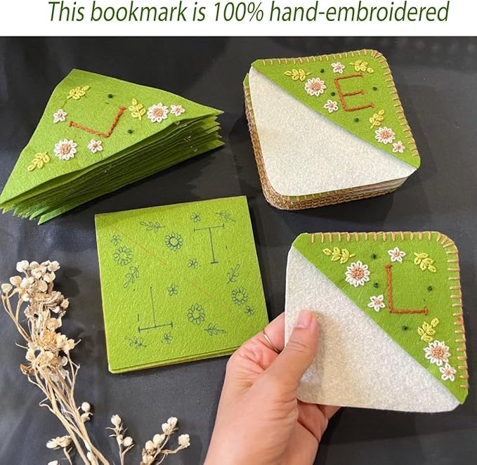 Personalized Hand Embroidered Corner Bookmark, Bookmarks for Women, Personalized Bookmark for Book Lovers, Cute Flower Book Mark by HNQCPCVU (H, Green)