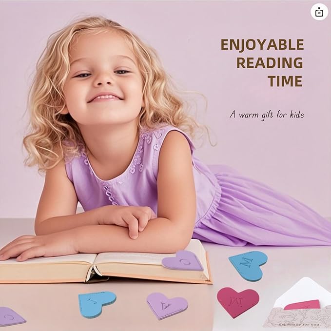 MOTEERLLU Personalized Leather Heart Bookmark with Initials, Handmade, Letter Cute Custom Corner Book Marks for Reading Women, Teachers, Students, Book Lovers, Book Accessories(Rose,X)