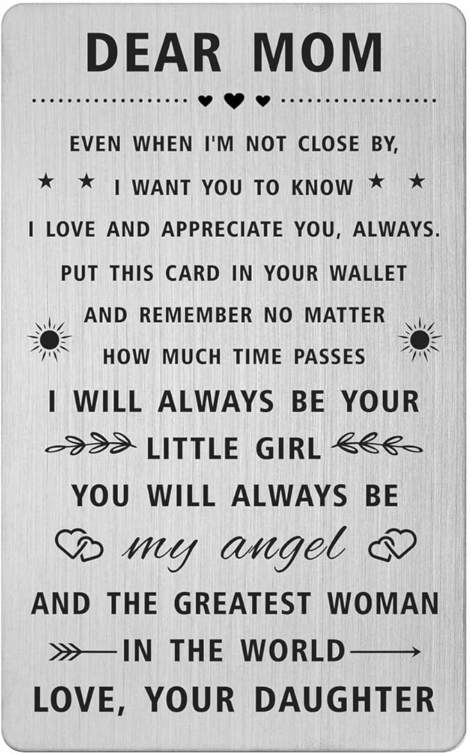SOUSYOKYO Mom Christmas Gifts for Women, Happy Mothers Day Card from Daughter, Long Distance Gifts Dear Mom, I love You Mother Birthday Present