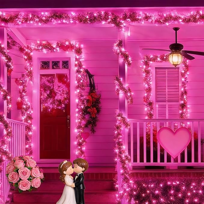 LAMPHOME 33ft Valentine's Day String Lights, Christmas Decorative Mini Lights, 100 LED Pink Fairy Starry String Lights Plug in, 11 Lighting Modes for Valentines Day Tree Decorations (Pink)