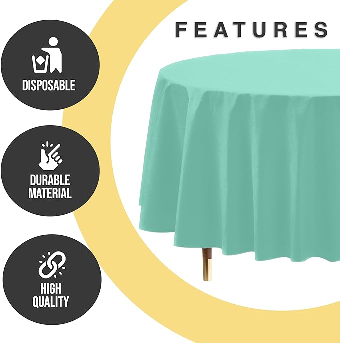 Exquisite 66% Thicker Premium Mint Round Tablecloth 0.5 Mil 24 Pack Plastic Table Cloth Disposable 84 Inch Round Plastic Tablecloth Won't Tear Easily Like Cheap Thin Brands