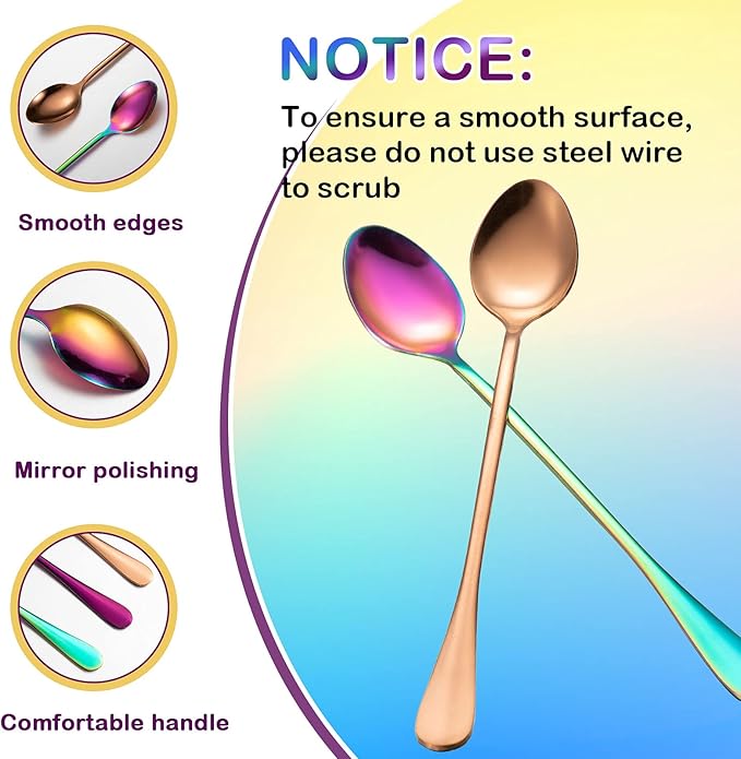 8 Pieces Long Handle Tea Spoon Stainless Steel Coffee Mixing Spoons Teaspoon for Mixing, Cocktail Stirring, Coffee, Milkshake, Cold Drink, 7.48 Inch (Popular Style)