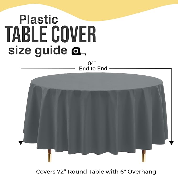 Exquisite 66% Thicker Premium Silver Round Tablecloth 0.5 Mil 12 Pack Plastic Table Cloth Disposable 84 Inch Round Plastic Tablecloth Won't Tear Easily Like Cheap Thin Brands