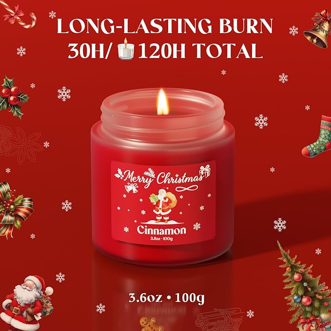 NORVENCE Christmas Candles, Scented Candle Gift Set of 4, Holiday Candles for Women and Men, Perfect Christmas Gifts for Women (Cinnamon, Pine, Vanilla, Jasmine, 14.4 oz)