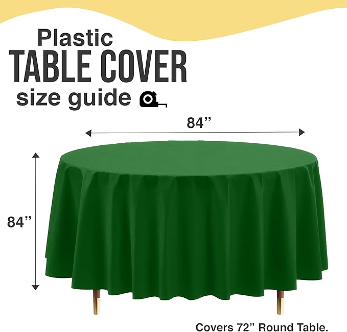 Exquisite 66% Thicker Premium Emerald Green Round Tablecloth 0.5 Mil 12 Pack Plastic Table Cloth Disposable 84 Inch Round Plastic Tablecloth Won't Tear Easily Like Cheap Thin Brands