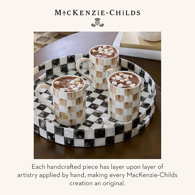 MACKENZIE-CHILDS Porcelain Mug, Tea and Coffee Mug, Brown-and-White Mocha Check