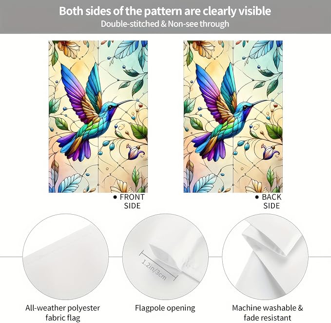 BlissYard Spring Garden Flag Hummingbird Garden Flag Double Sided 12x18 Inch Welcome Spring Hummingbird Retro Glass Style Small Garden Flags Vertical Outdoor Indoor Yard Lawn Garden Decor