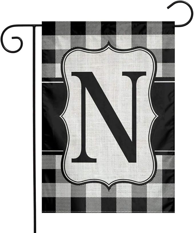 YANGHOME Monogram Initial N Burlap Garden Porch Lawn Flag Farmhouse Decorations Mailbox Decor Welcome Sign 12x18 Inch Small Mini Size Double Sided Flax Nylon Linen Fabric