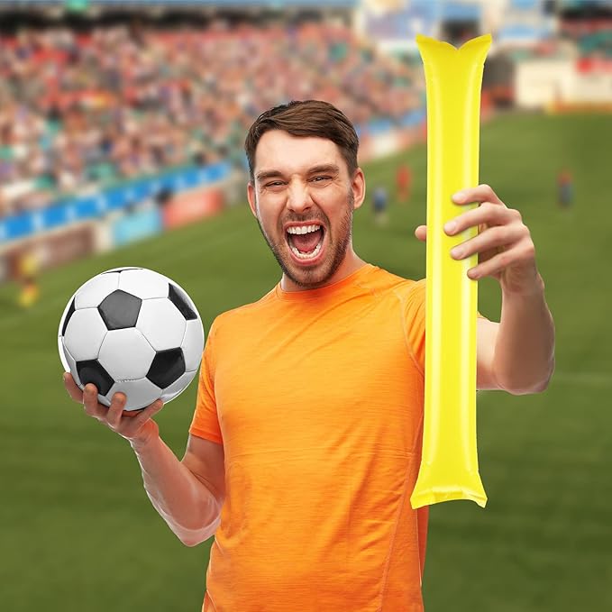 Thunder 150 Pcs Yellow Sticks Team Spirit Boom Sticks Cheering Noise Makers Plastic Cheerleading Spirit Stick Bam Inflatable Noisemakers Cheer Noisemakers Stick for Football Game Party Sport Events