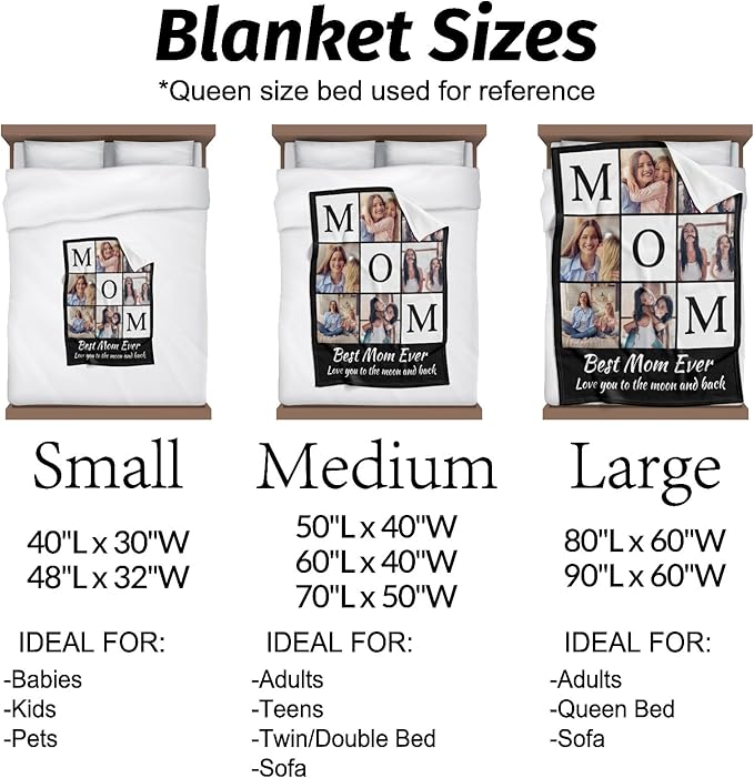 Custom Mom Blanket with 6 Photos Personalized Blanket with Pictures Customized Throw Gifts for Mom Grandma Photo Throw Blanket for Birthday Mother's Day