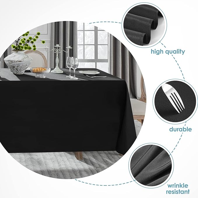 VidaFete Table Cloth 10 Pack 90 * 156inch Rectangle Tablecloth Polyester, Stain Wrinkle Resistant Polyester Dining Table Cover for Kitchen Dinning Party Wedding Rectangular Tabletop Decoration(Black)
