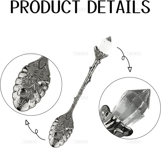 AUEAR, Retro Crystal Antique Alloy Spoon Coffee Tea Dessert Mini Ice Cream Decorative Spoons Set for Home Office (5 Pack)