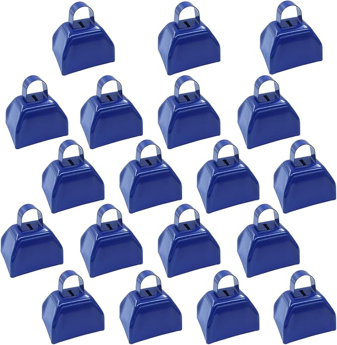 15 Pack 3 Inch Blue Metal Cowbells -Cowbells Noise Makers Hand Percussion Cow Bells Loud Cowbells with Handle for Sports Games,Weddings and Parties