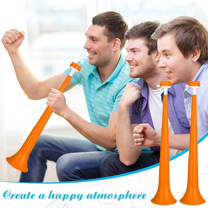 6 Pcs Collapsible Stadium Horn for Adult, 21 Inch, Plastic Vuvuzela Trumpet Noisemakers for Sports Events, Carnivals, Parties, Orange