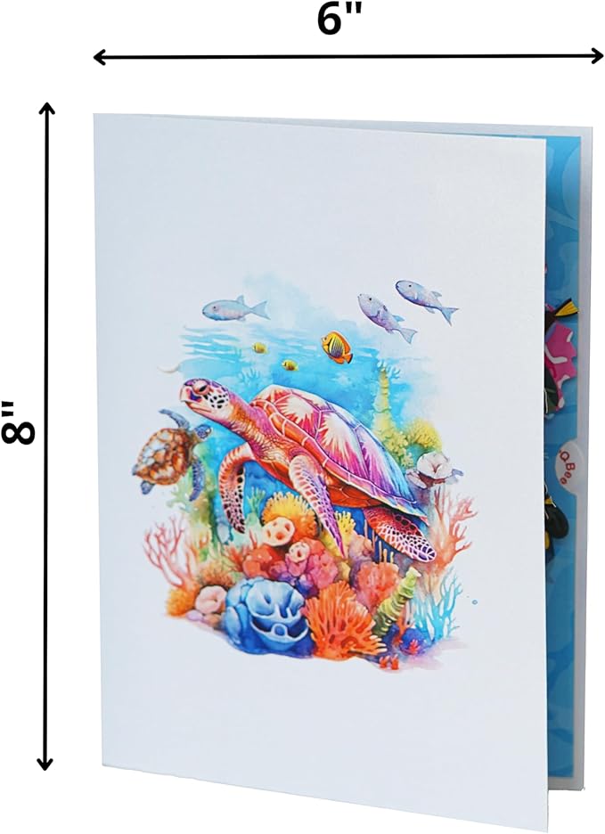 Turtles Pop Up Anniversary Cards, 6x8in Wedding Anniversary Card, Valentines Day Cards, 3D Romantic Gift for Her, Him, Husband, Wife (6x8in Turtles Sea Animals)