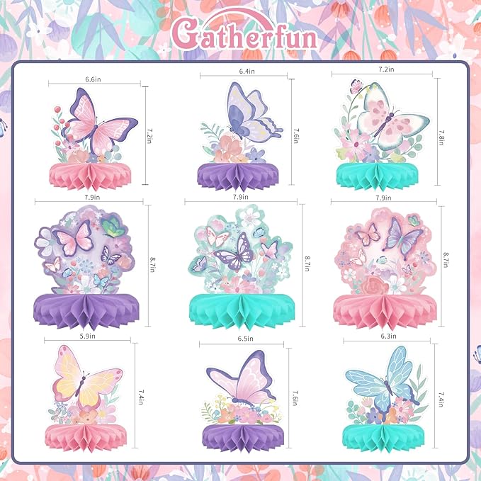 Butterfly Birthday Party Supplies Kit - Butterfly Themed Honeycomb Centerpiece ，Table Decorations for Kids' Butterfly Themed Birthday Party Decorations