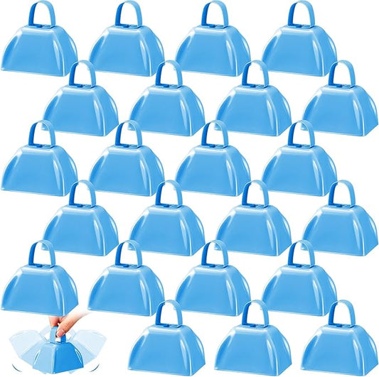 Zhengmy 24 Pcs Metal Cowbell Noisemakers with Handles, Cow Bells Noise Makers for Sporting Events 3 Inch Bulk Cheering for Football Baseball Games Team Wedding Celebrations(Sky Blue)