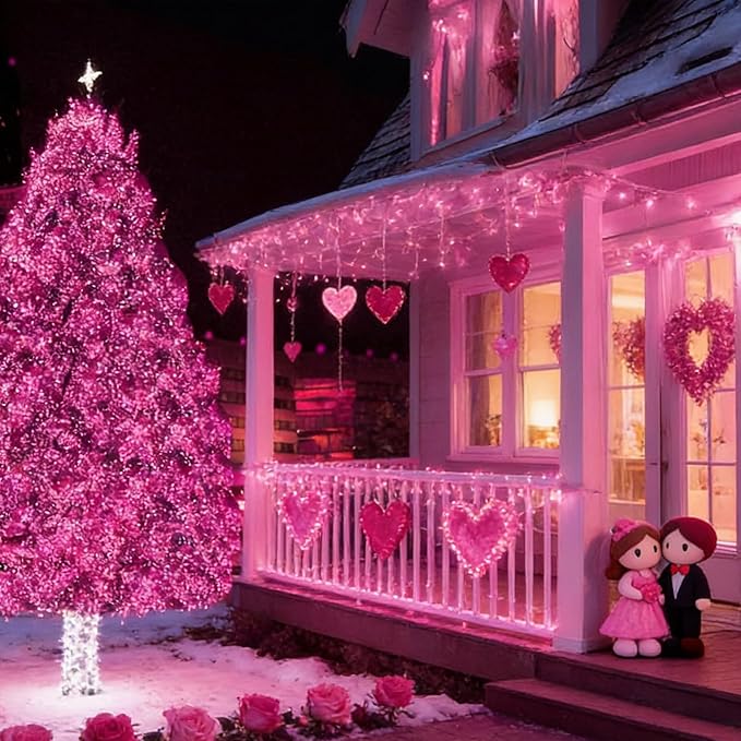 LAMPHOME 33ft Valentine's Day String Lights, Christmas Decorative Mini Lights, 100 LED Pink Fairy Starry String Lights Plug in, 11 Lighting Modes for Valentines Day Tree Decorations (Pink)